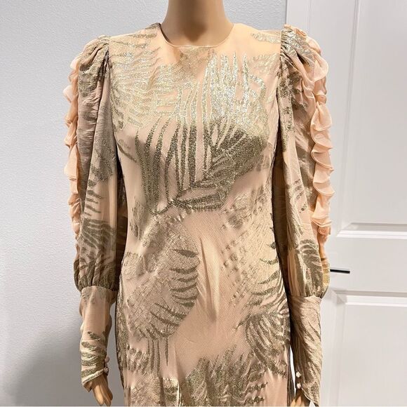 Judy Hornby Couture 1980s Ruffled 100% Silk Peach Dress Bias Cut Vintage Sz 14 - Picture 4 of 14